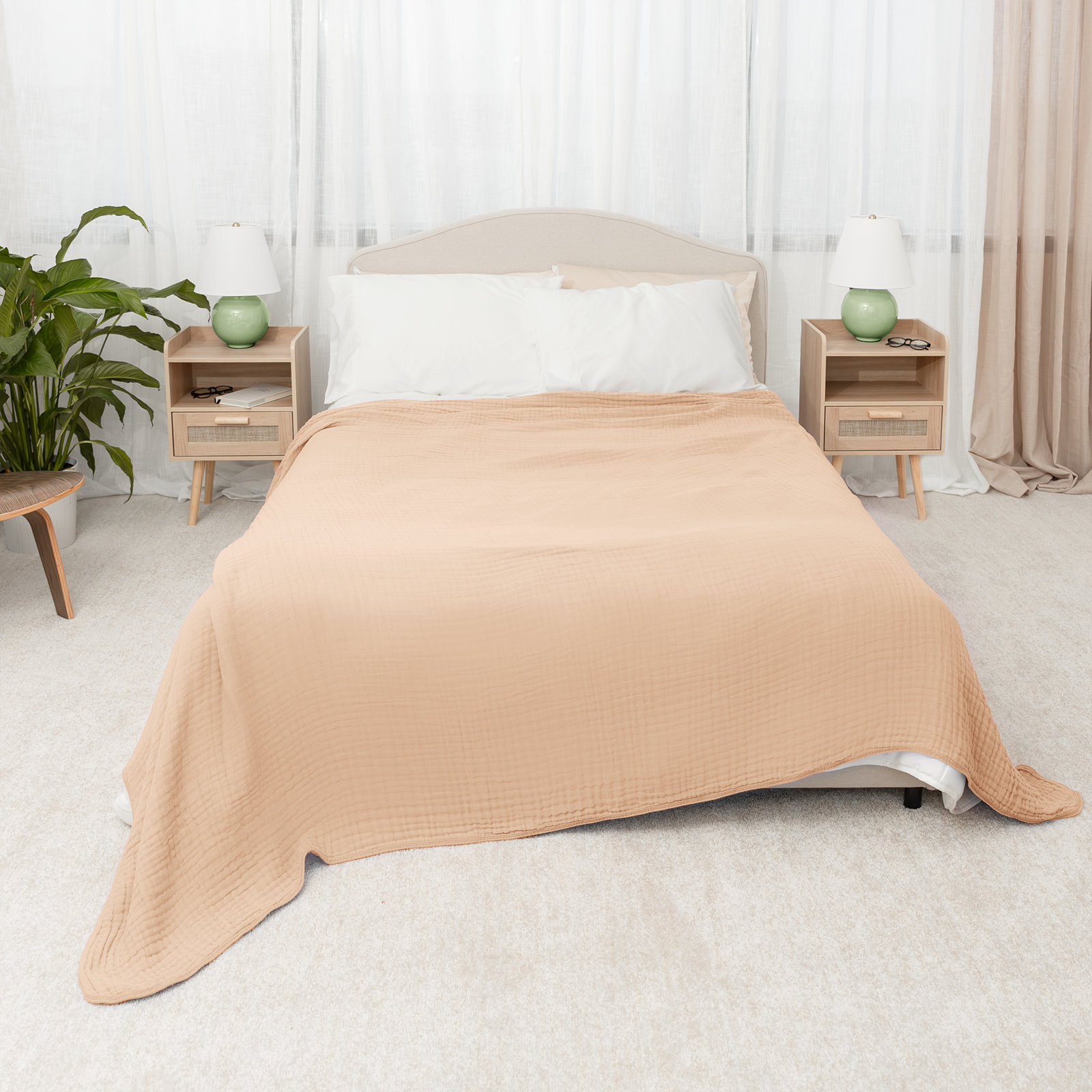 Karlina Cotton Muslin Throw Blanket, Queen, Cream