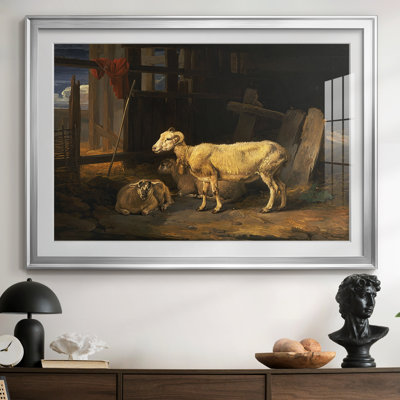 Sheep in a Stable-James Ward, reproduction encadrée avec passe-partout et verre début du 19e siècle