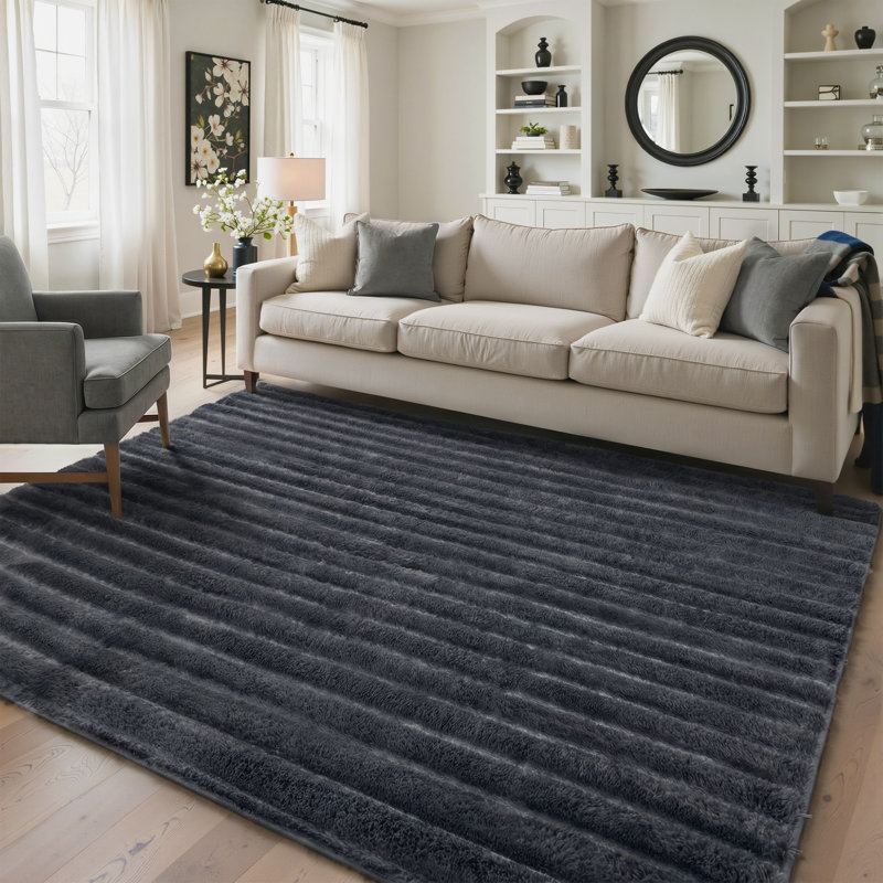 Tapis à poil long gris à motif géométrique lavable à la machine, Rectangle 8' x 10'