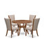 L'ensemble de table de salle à manger 5 pièces pour 4 personnes comprend une table ronde de 48 po avec piédestal et 4 chaises rembourrées en lin brun clair, noyer antique-657961078-657962891-650655766