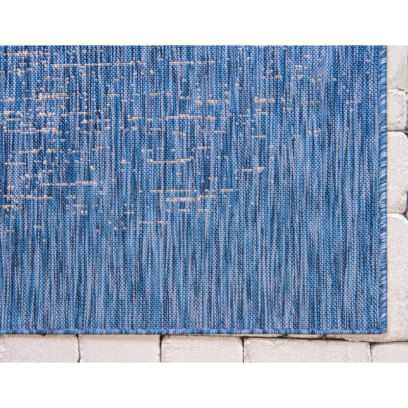 Minturn Abstract Blue/Gray Indoor/Outdoor Area Rug, Rectangle 6'1" x 9'