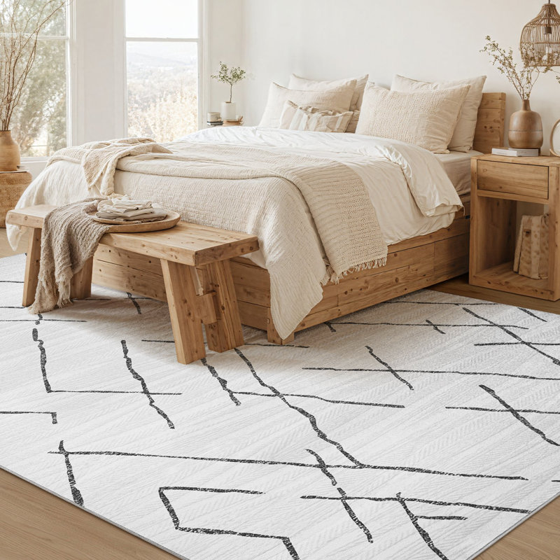 Modern Geometric Machine Washable Area Rug with Non-Slip Backing, Rectangle 9' x 12'