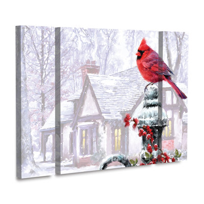 The Macneil Studio 'Cardinal On Gatepost' Multi Panel Art Set 3 Piece -  The Holiday AisleÂ®, 7E59AADE842E4DA48878A9227C014AF7