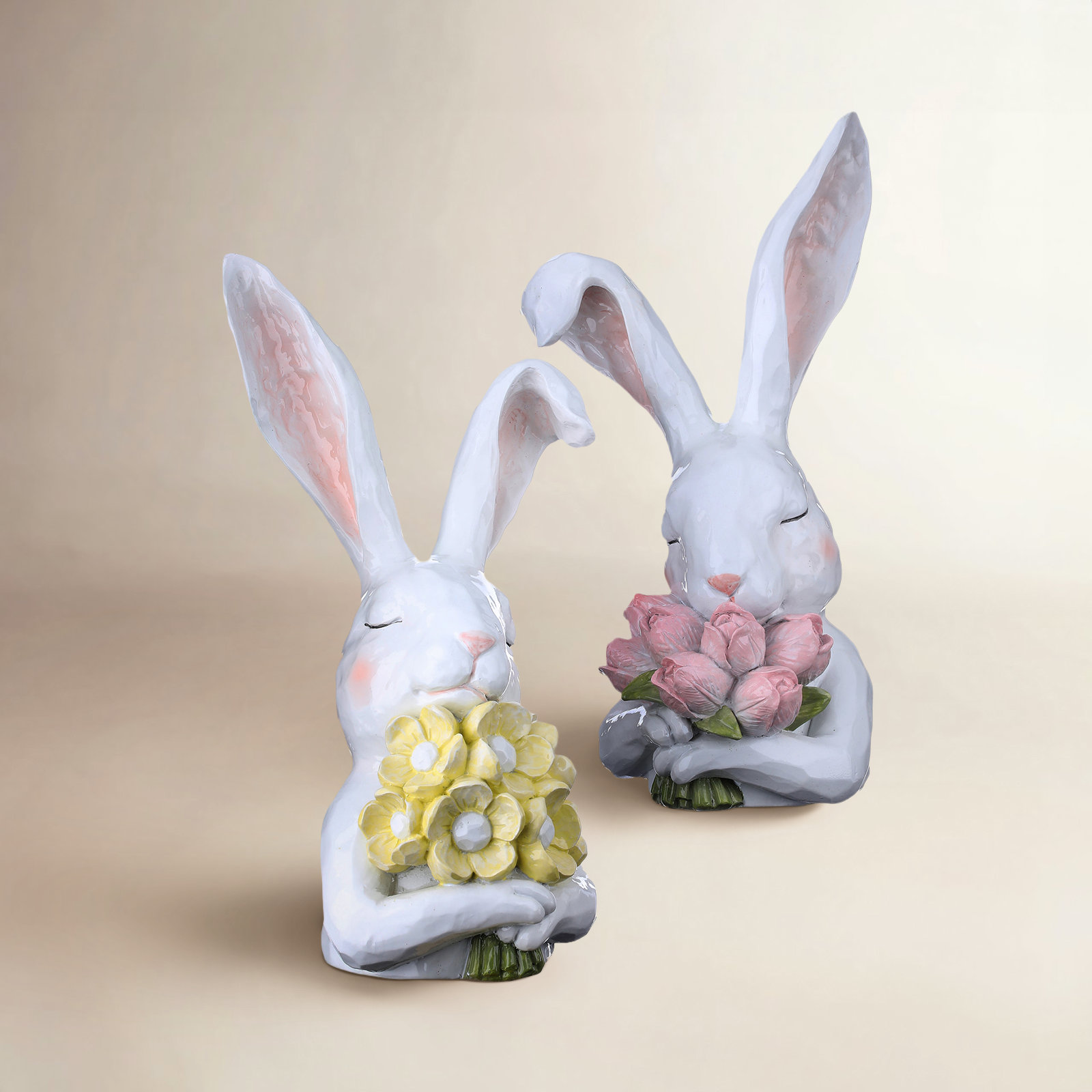 12" Resin Thoughtful Bunny With Flowers