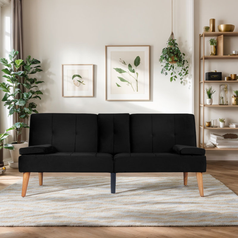 Upholstered 65.3'' Sleeper Sofa, Black Velvet