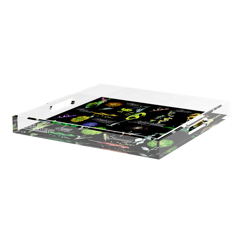 Botanicals Xray Acrylic Square Decorative Tray, Green, 18"W x 18"D x 2"H