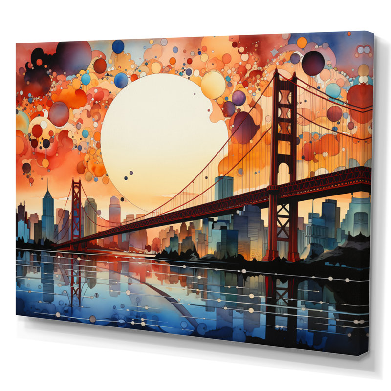 Orange Bridge Gateway Pointillism I, reproduction d'art sur toile, H 12 po x l 20 po x P 1 po, Toile tendue