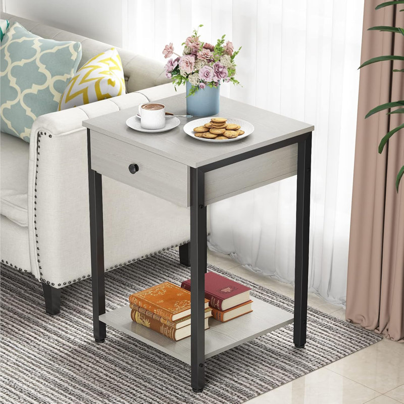 Nightstand Set Of 2 Modern End Table Side Table With Drawer And Storage Shelf Wood Night Stand Greige Bedside Table For Bedroom, Living Room, Sofa Couch, Hall, Easy Assembly