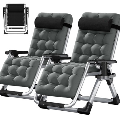 Zero Gravity Chair, Foldable Lawn Recliner with Cushion, Headrest, Cup Holder