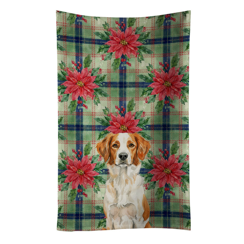 Orange and White Brittany Christmas PoinsettIas Kitchen Towel, Orange/White Brittany