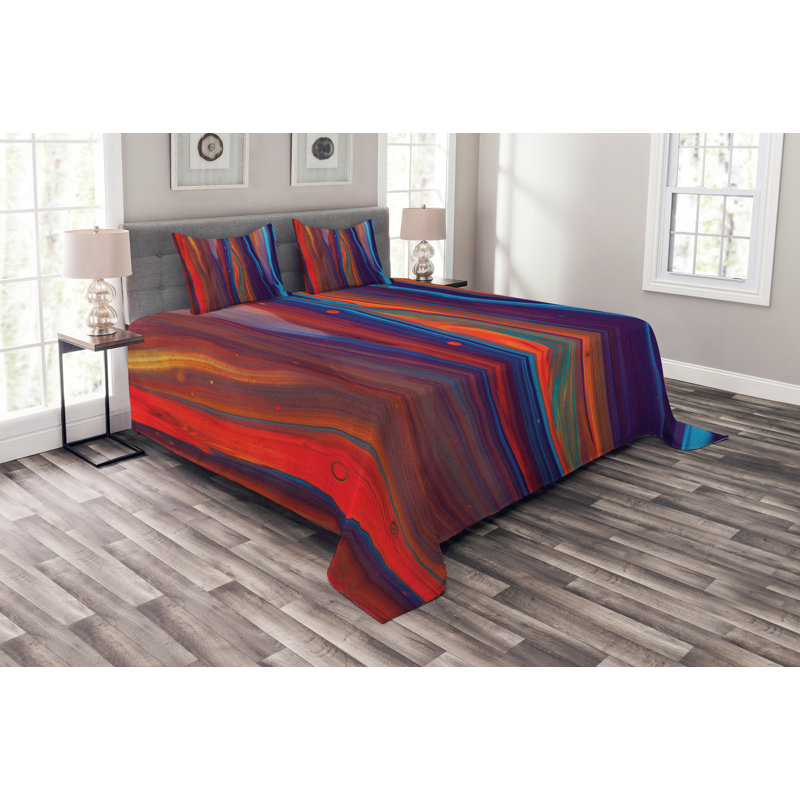 Abrum Red/Orange/Blue Microfibre Bedspread Set, 220 x 264 cm