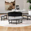 Table basse moderne à plateau relevable avec rangement et 3 repose-pieds blanc et noir