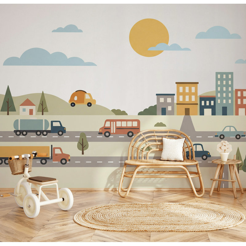 Papier peint transport mural, construction de ville amovible, 120 po x 96 po, Non-Woven Nonpasted