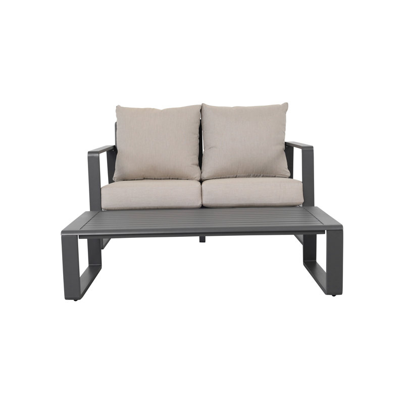 Sofa + Rectangular Coffee Table, Cushions, Brown
