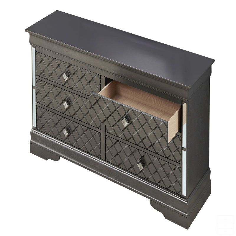 59.05'' W 6 - Drawer Dresser, Black Metallic