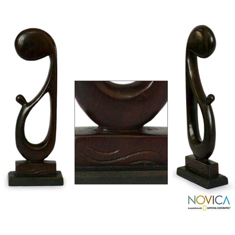 Sculpture père et fils ébène Chong