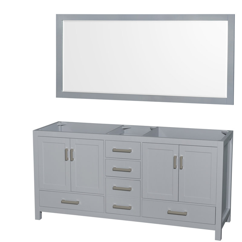 Sheffield 72" Double Bathroom Vanity Set with Mirror, White Carrara Marble, Gray, 8" Widespread