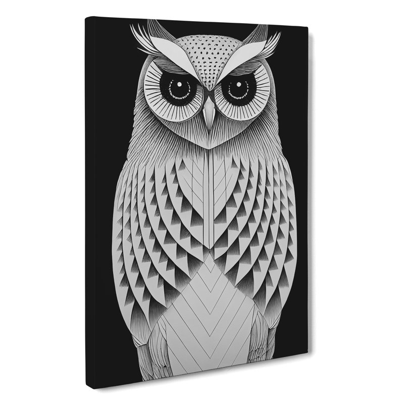 Owl In Monochrome No.5 - Wrapped Canvas, 50cm H x 35cm W x 3cm D