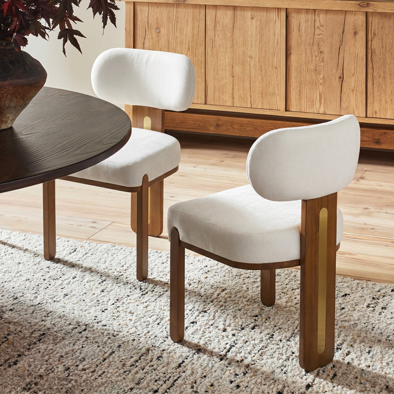 Chaise de salle à manger rembourrée Orivelle, Coussin beige / structure en noyer