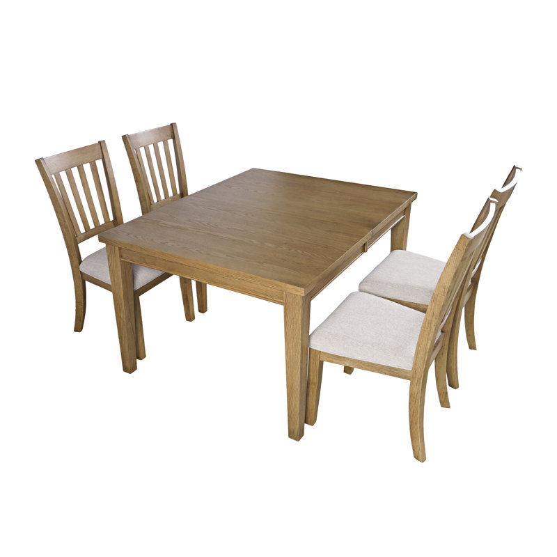 Langford Modern Transitional 5 Piece Dining Set - Light Brown, 5 Pieces: Table, 4 Chairs, Brown