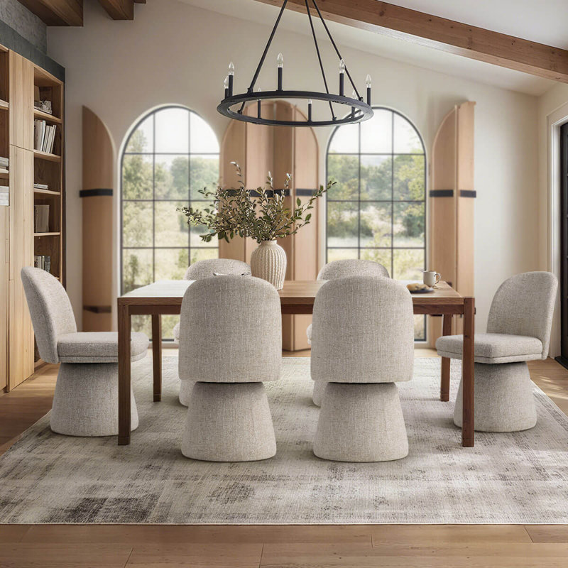 360° Swivel Barrel Upholstered Fabric Dining Chair, Oatmeal