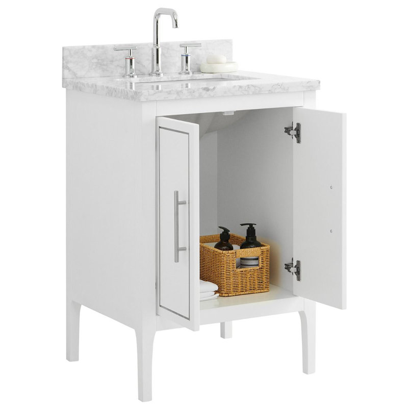 24'' Free-standing Single Bathroom Vanity with Carrara Marble Vanity Top, White