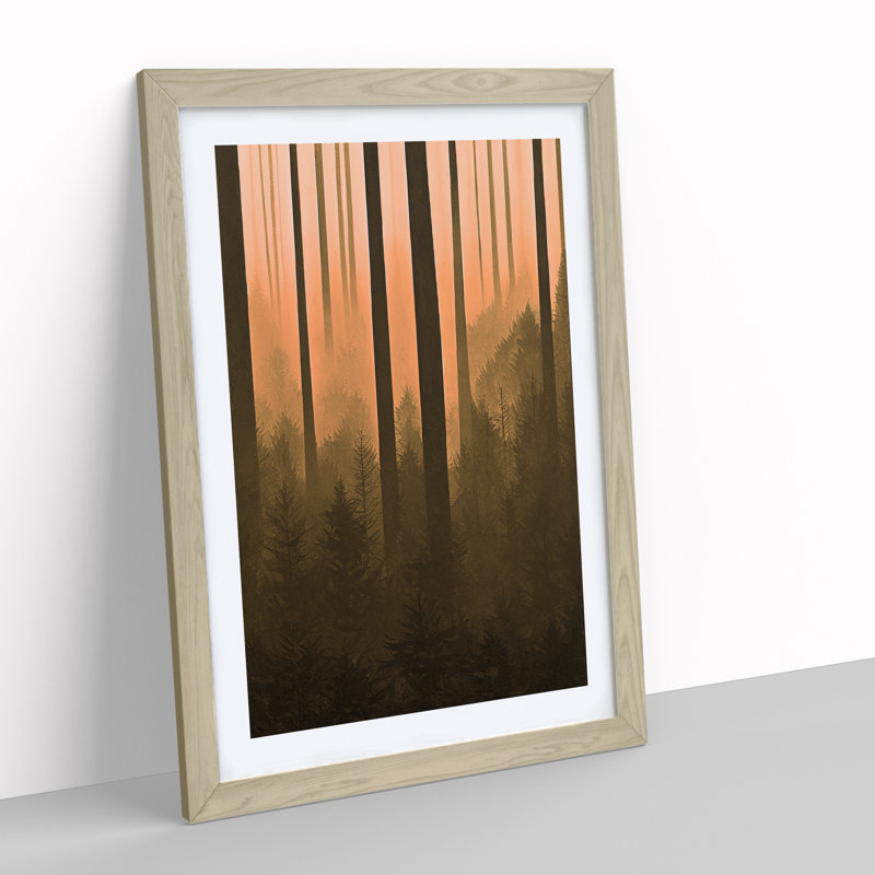 Autumnal Pine Tree Forest - Single Picture Frame Print, 64cm H x 46cm W x 2cm D, Oak Framed
