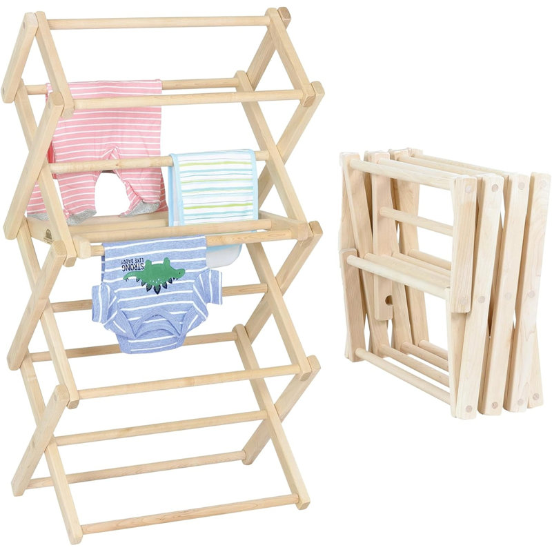 Solid Maple Wood Laundry Drying Rack - Folding For Baby Clothes