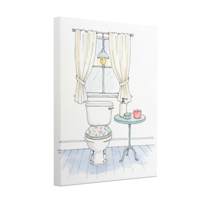 Scène de salle de bain avec toilette et rideaux Bath & Laundry, H 36 po x l 24 po, Toile tendue, Ne s’applique pas