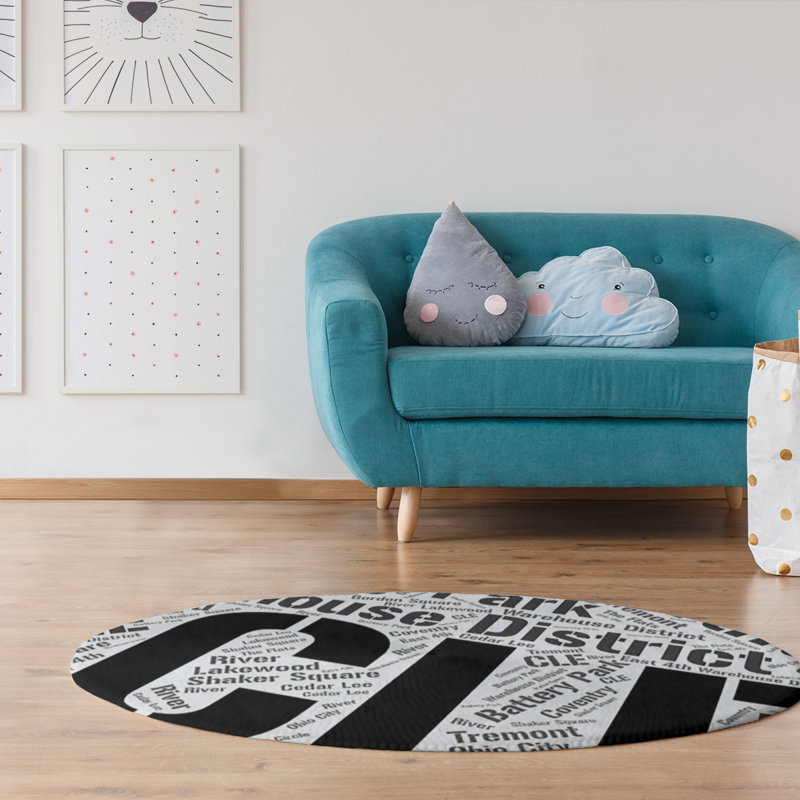 Tapis de zone noire à tissage plat poils longs, Rond 5 pi