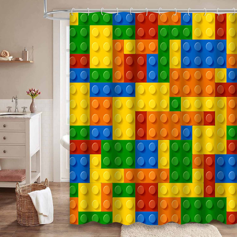 Rideau de douche avec 12 crochets Construction Blocks, L 72 po x l 78 po
