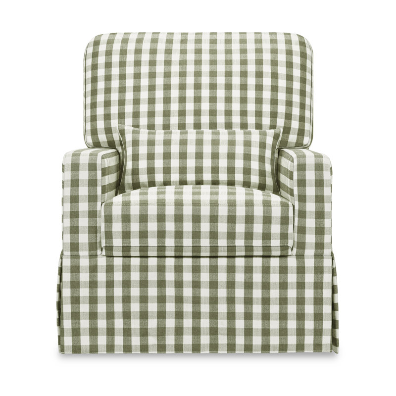 Crawford Pillowback Comfort Swivel Glider, Green Gingham