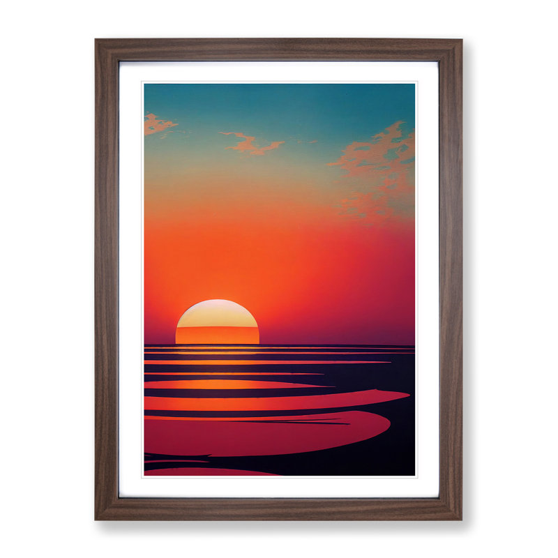 Unforgettable Sunset View - Single Picture Frame Print, 46cm H x 34cm W x 2cm D, Walnut