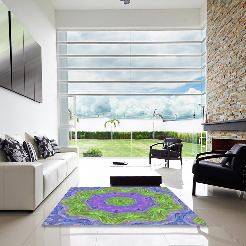 Laine tissée à la machine de fabrication orientale et polyester vert/mauve Tapis décoratif, Carré 5 pi