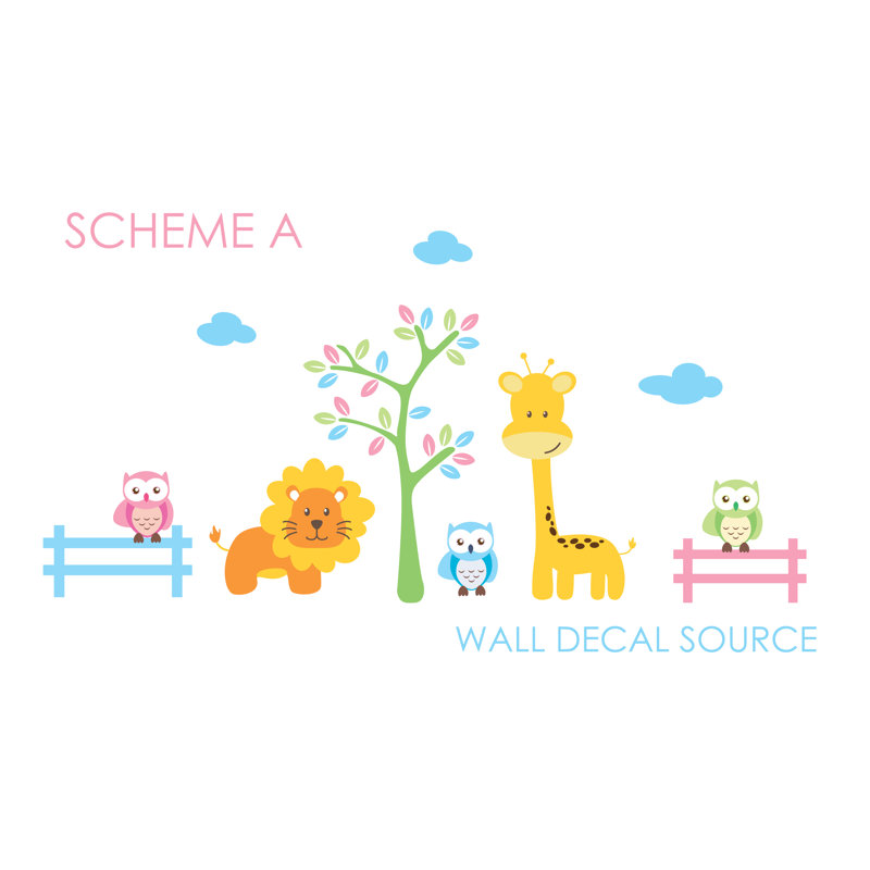 Décalcomanie murale en vinyle lion, giraffe et hibou, Schéma A