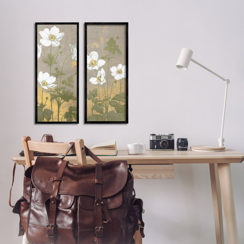 «Vintage Anemone Flowers», ensemble de 2 giclées encadrées par Beth Grove, H 24 po x l 20 po, Giclée encadrée noir minuit