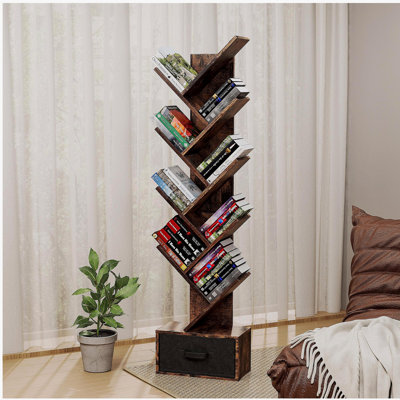 Bibliothèque à 9 niveaux avec tiroirs, bibliothèque moderne, bibliothèque indépendante en forme d'arbre, tablette d'organisation pratique