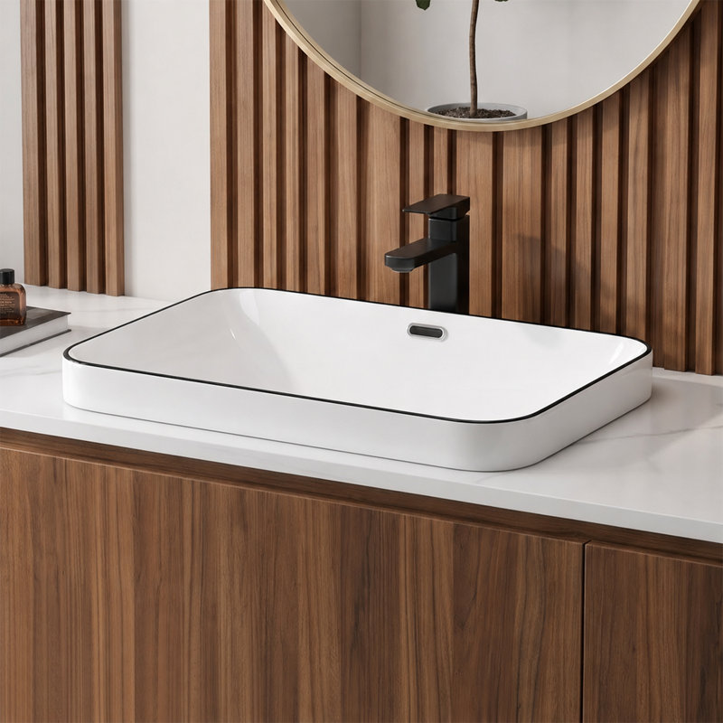 Lavabo vasque de salle de bain, Blanc/Noir