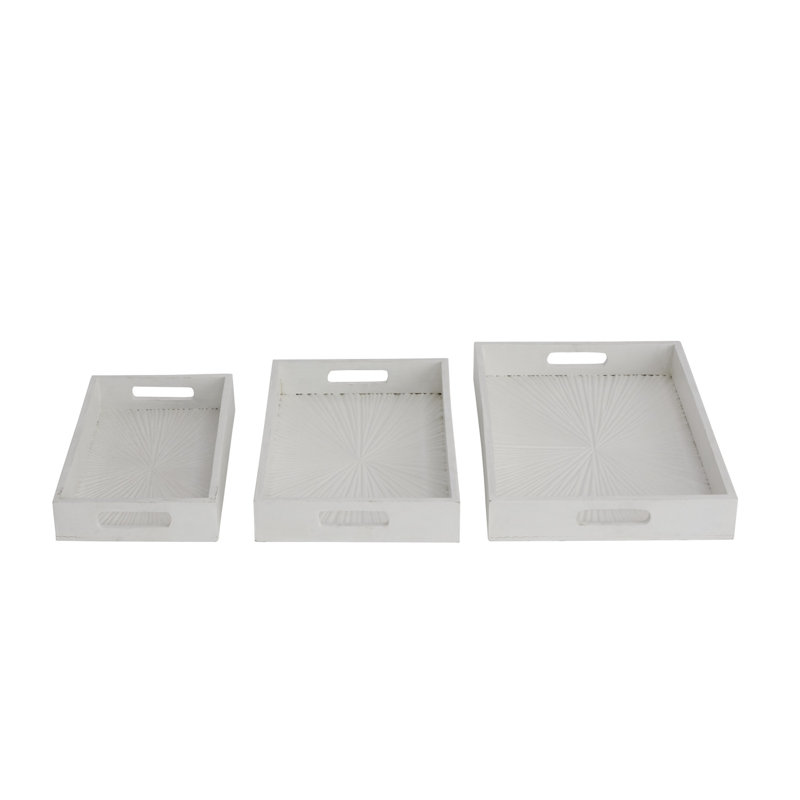 Wood Tray - Set of 3, White, 3" H x 12" W x 18" L