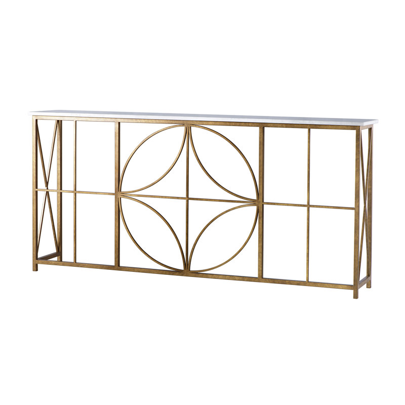 Dunwoody 84" Console Table, Royal Gold, Carrera Marble