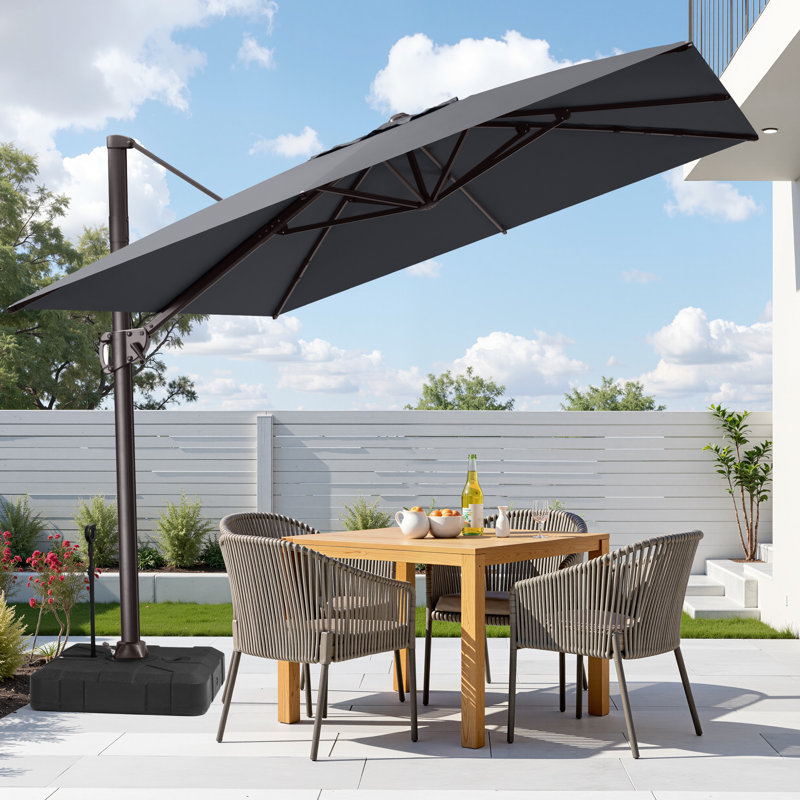 Parasol de patio rectangulaire en porte-à-faux 12 pi x 9 pi avec base lestée - déplaçable sans effort par une seule personne