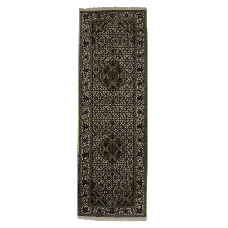 Tapis rouge / brun / beige en coton / laine oriental fait à la main 2 pi 7 po x 8 pi 2 po Oriental