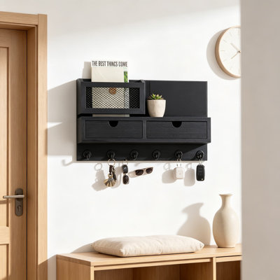 Porte-clés mural avec rangement pour le courrier et tiroir, organisateur de vestibule rustique avec tableau noir et craies liquides, décor de maison de campagne