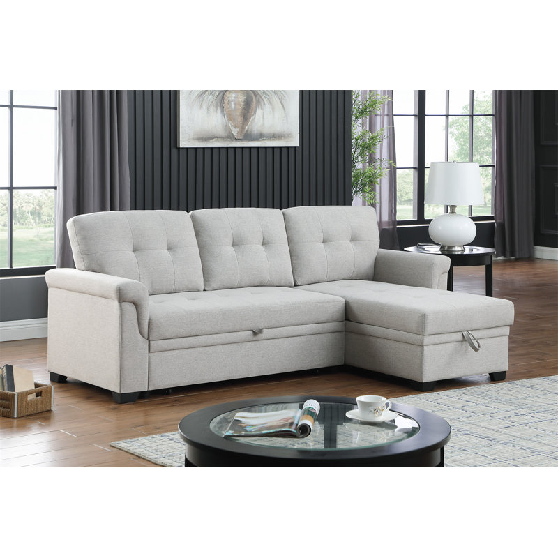 Canapé-lit et chaise longue réversible de 84 po Elleanna, Orienté à droite, Mélange de lin gris clair