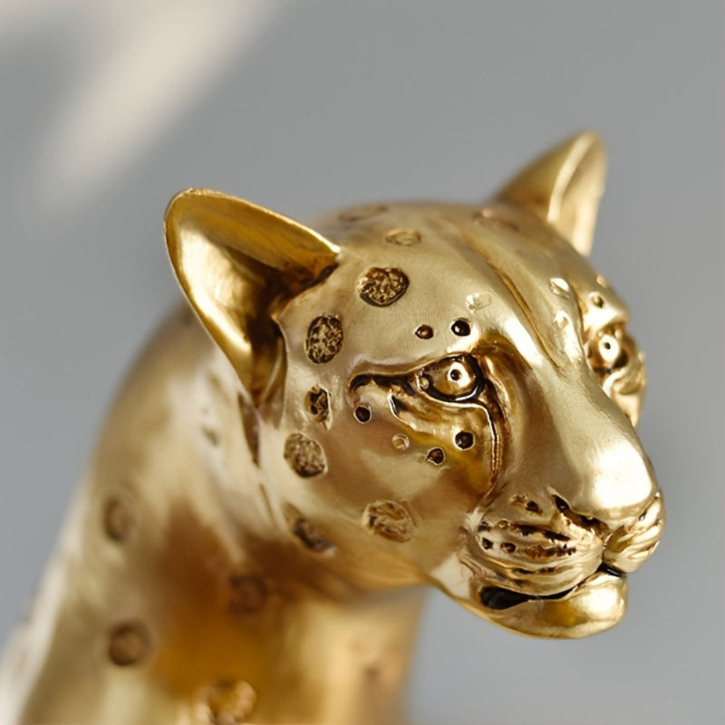 House of Avana Golden Leopard Figurine on a Tree Stump