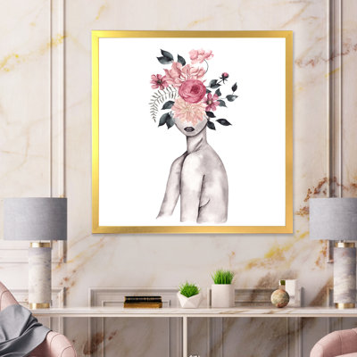 Silhouette de femme avec fleurs rouges et mauves, impression sur toile Glam