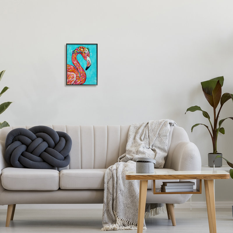 «Floral Flamingo Bird Bold Saturated Blossoms Collage» par Lisa Morales - peinture sur toile à cadre flottant