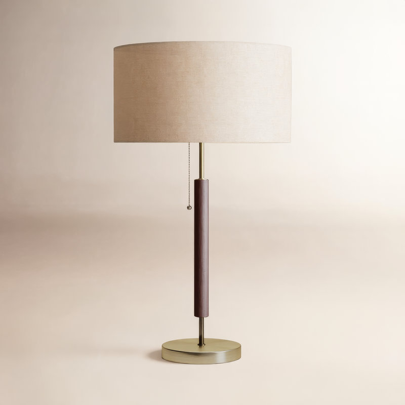 Fernando 26.25" Table Lamp, Walnut Eucalyptus/Antique Brass, Gray