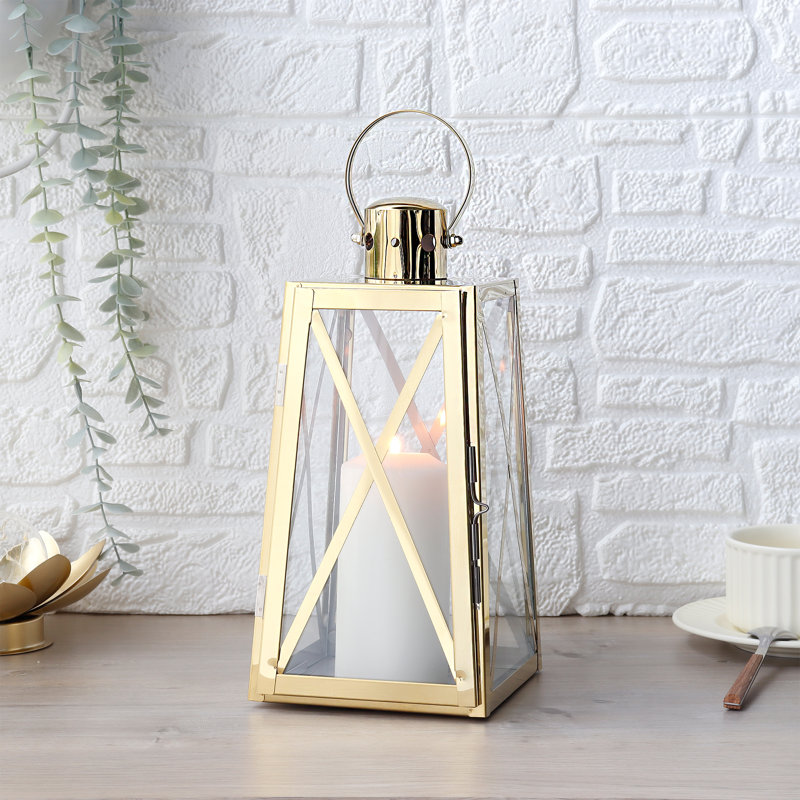30Cm High Stainless Steel Decorative Lantern, Gold