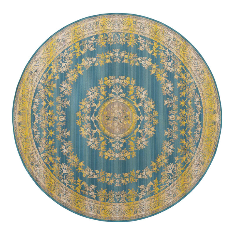 Blue Cahuita Indoor/Outdoor Traditional Rug, Round 7'10"
